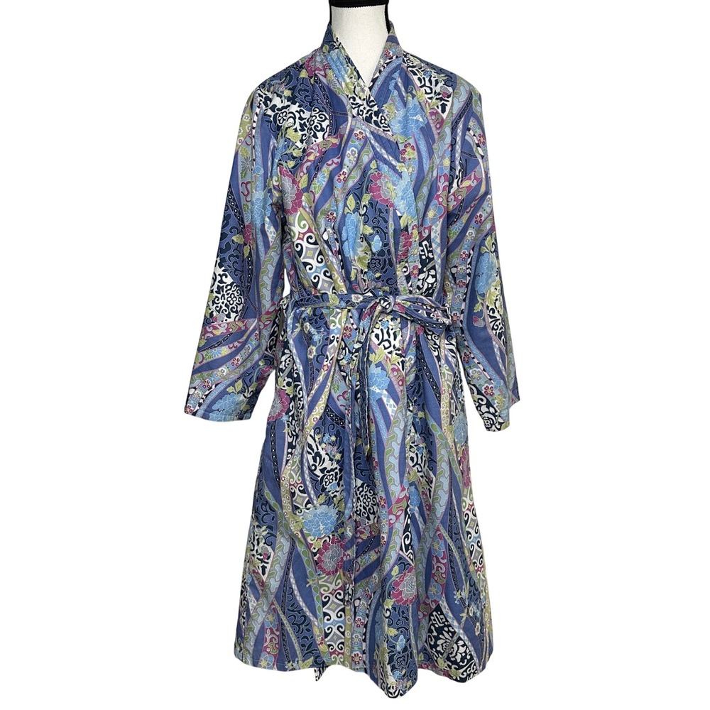 VTG Tiffany Robe Womens M Floral Paisley Cotton Terry Lined Cottage Granny Spa